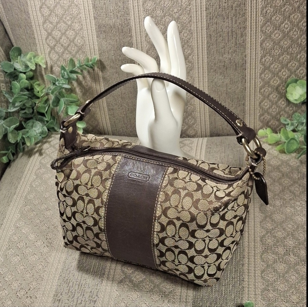 Coach Y2K Vintge Mini Signature Monogram Bag In Classic Brown & Tan
